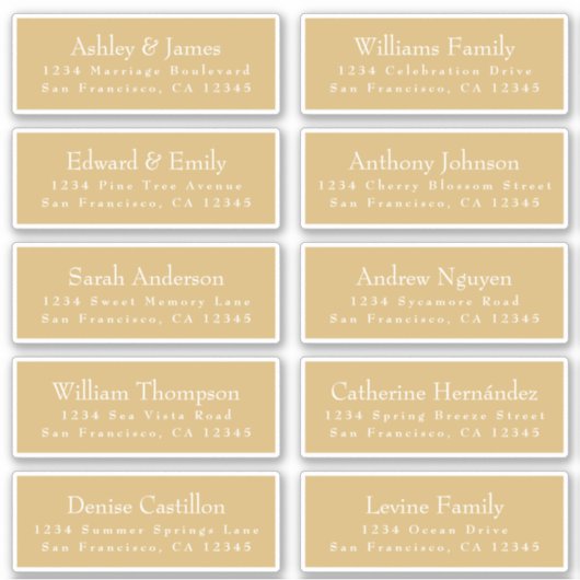 Chic Gold Yellow Wedding Guest Address Labels (Vorderseite)