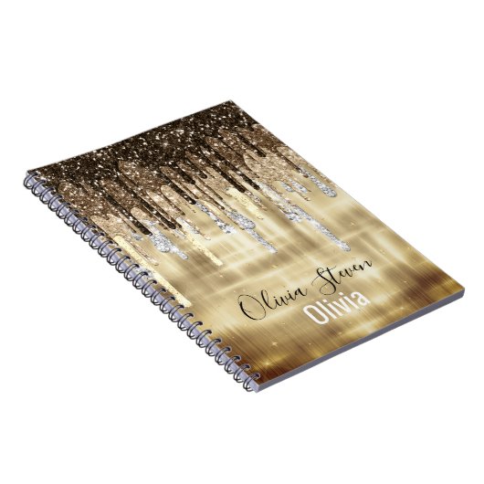 Chic goldbraun drippings Glitzer Monogramm Noteboo Notizblock (Rechte Seite)