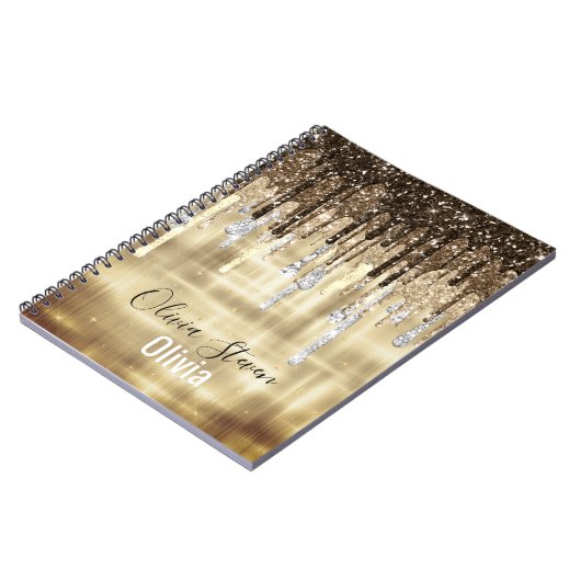 Chic goldbraun drippings Glitzer Monogramm Noteboo Notizblock (Linke Seite)