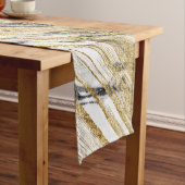 Chic-GoldBrushstrokes auf Schwarz-weißem Marmor Kurzer Tischläufer (Beispiel)