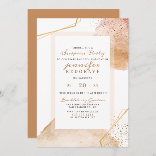 Chic Golden Abstrakt Dots Einzigartiges Party Einladung (Vorne/Hinten)