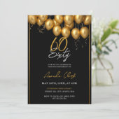Chic Golden Balloons mit Confetti 60. Geburtstag Einladung (Stehend Vorderseite)