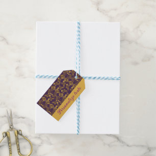 Chic Golden Blume lila Muster   PERSONALISIERT Geschenkanhänger