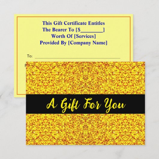 Chic Golden Card, Luxus Gold Geschenkgutschein (Vorne/Hinten)