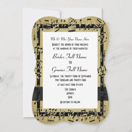 Chic golden elegante Musik Blatt formale Hochzeit Einladung (Vorderseite)