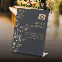 Chic Golden Floral Foto Gästebuch Hochzeit