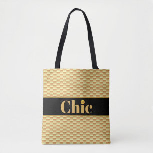Chic Golden Geometric Pattern & Black belt Tasche