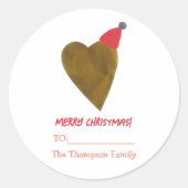 Chic Golden Heart mit Weihnachts-Hat-Geschenk Whit Runder Aufkleber (Vorderseite)