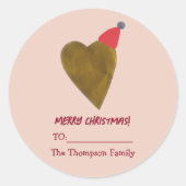 Chic Golden Heart mit Weihnachts-Hat Pink-Geschenk Runder Aufkleber (Vorderseite)