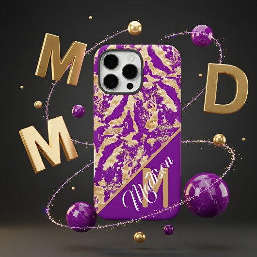 Chic Golden Marble lila Custom Monogram Initial Case-Mate iPhone Hülle