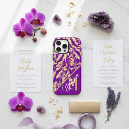 Chic Golden Marble lila Custom Monogram Initial iPhone 16 Pro Max Hülle