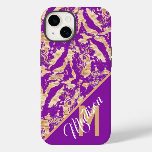 Chic Golden Marble lila Custom Monogram Initial Case-Mate iPhone Hülle (Rückseite)