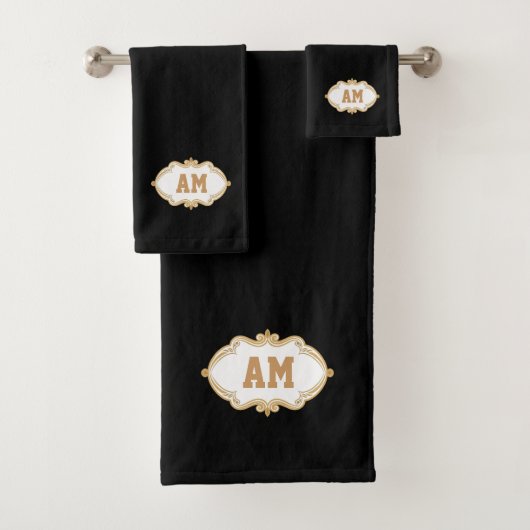 Chic Golden Monogram auf Simple Minimalistisch Bla Badhandtuch Set (Insitu)