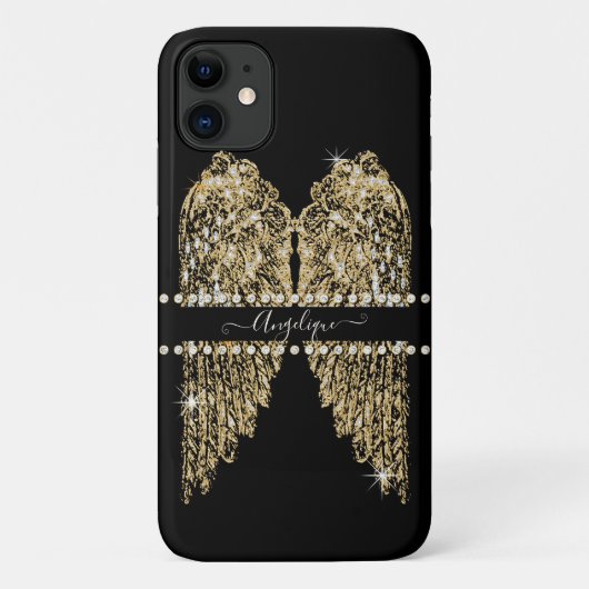Chic Golden n Diamond Jewel Angel Wings Bling Case-Mate iPhone Hülle (Rückseite)