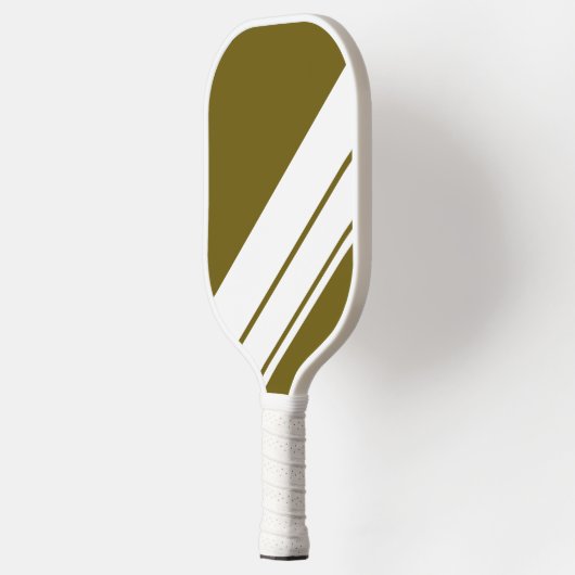 Chic Golden Olive White Diagonal Racing Streifen Pickleball Schläger (Links)