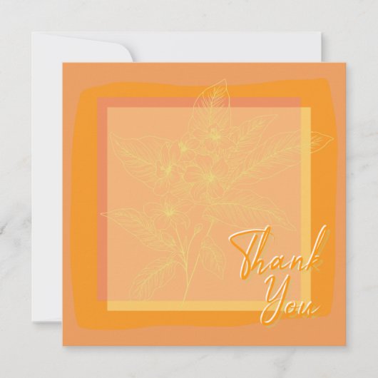 Chic Golden Orange Floral Orange Text Dankeskarte (Vorderseite)