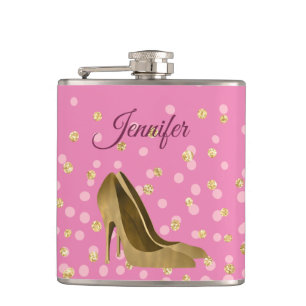 Chic Golden Stilettos Pink Flachmann