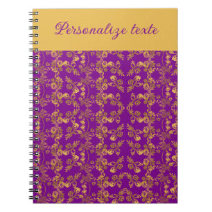 Chic Goldene Blumen lila Muster personalisiert Notizblock
