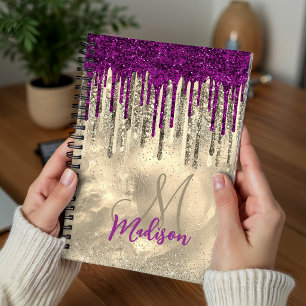 Chic goldene und heiß rosa tropfende Monogramm Notizblock