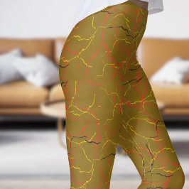 Chic Goldenrod and Red Gelb Fracture Pattern Leggings