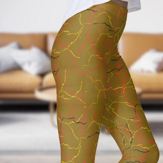 Chic Goldenrod and Red Gelb Fracture Pattern Leggings