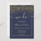 Chic Goldfolie Marine Blue Foto Initialen Hochzeit Einladung (Vorderseite)