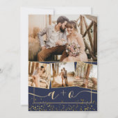 Chic Goldfolie Marine Blue Foto Initialen Hochzeit Einladung (Rückseite)