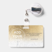 Chic Goldfolie Marmor Logo Logos Mitarbeiter Foto Ausweis (Rückseite mit einziehbar)