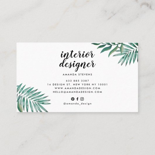 Chic Goldfolie weiß tropische grüne Wasserfarbe Visitenkarte (Rückseite)