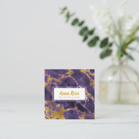 *~* Chic-Goldlila Girly Marmorierungmake-up Quadratische Visitenkarte (Stehend Vorderseite)