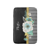 Chic-Goldminzen-Blumen mit schwarzen Streifen und Badematte (Vorderseite Vertikal)