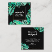 Chic Goldrahmen Aquarell tropische grüne Blätter Quadratische Visitenkarte (Vorne/Hinten)