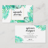 Chic Goldrahmen Aquarell tropische grüne Blätter Visitenkarte (Vorne/Hinten)