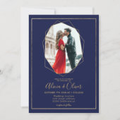 Chic Goldrahmen Terrarium Marinebar Blau Foto Hoch Einladung (Vorderseite)