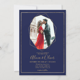 Chic Goldrahmen Terrarium Marinebar Blau Foto Hoch Einladung