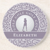 Chic Golfer Silhouette Individuelle Name Lila Nied Getränkeuntersetzer (Vorne)