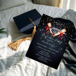 Chic Grad Cap Diploma, Stars Abschluss Einladung