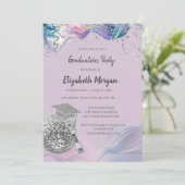 Chic Grad Cap,Disco Ball,Wine Violet Abstract Einladung (Stehend Vorderseite)