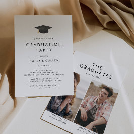 Chic Grad Cap Foto Double Graduation Party Einladung