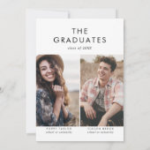 Chic Grad Cap Foto Double Graduation Party Einladung (Rückseite)