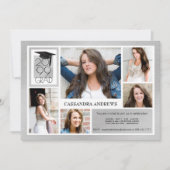 Chic GRAD Cap & Year | Gestricktes Silber | 5-Foto Einladung (Vorderseite)