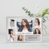 Chic GRAD Cap & Year | Gestricktes Silber | 5-Foto Einladung (Stehend Vorderseite)