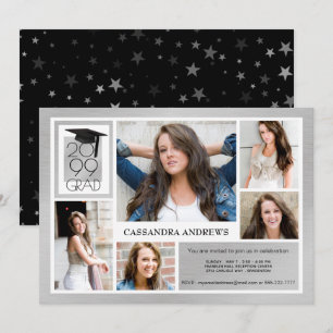 Chic GRAD Cap & Year Gestricktes Silber 5-Foto Einladung