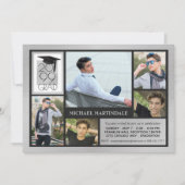 Chic GRAD Cap & Year | Gestricktes Silber | 5-Foto Einladung (Vorderseite)