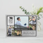 Chic GRAD Cap & Year | Gestricktes Silber | 5-Foto Einladung (Stehend Vorderseite)