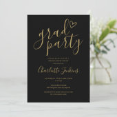 Chic Grad Party Gold Script Foto Graduation Party Einladung (Stehend Vorderseite)