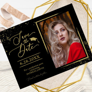 Chic Grad Party Save the Date Festivals Gold Glitz Postkarte