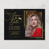 Chic Grad Party Save the Date Festivals Gold Glitz Postkarte (Vorderseite)