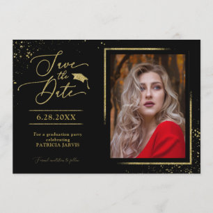 Chic Grad Party Save the Date Gold Glitzer Foto Einladung