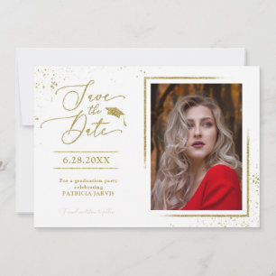 Chic Grad Party Save the Date Gold Glitzer Foto Einladung